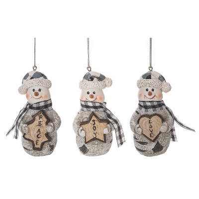 Transpac Resin Birch Snowman Ornament Set of 3 Christmas Home Decorations