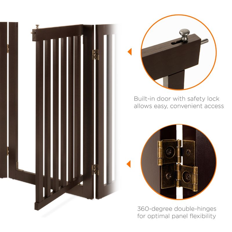 Best Choice Products 31.5in 4-Panel Freestanding Wooden Pet Gate w/ Walk Through Door, Adjustable Pen, 5 of 8