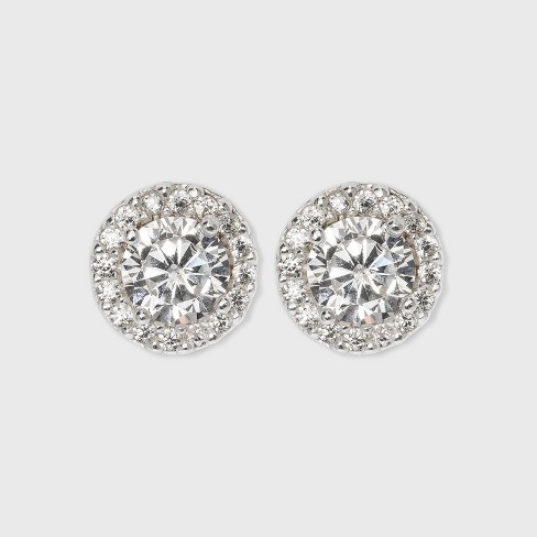 Women's Sterling Silver Cubic Zirconia Round Halo Button Stud