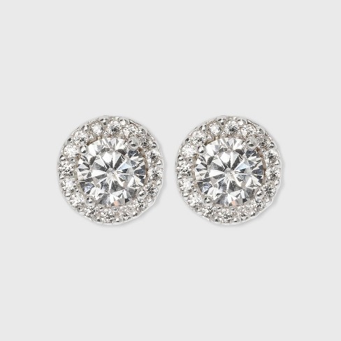 Women's Sterling Silver Stud Earrings Set with Round Cubic Zirconia 3pc - A  New Day™ Silver