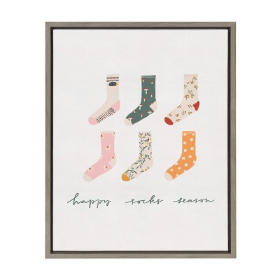 18" x 24" Sylvie Happy Sock Season by Maja Tomljanovic Framed Canvas Gray - Kate & Laurel All Things Decor