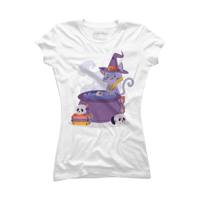 Junior's Design By Humans Halloween Kitty Cauldron By machmigo T-Shirt