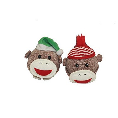 Multipet 4" Christmas Sock Monkey Head with Giant Squeaker Holiday By Multipet