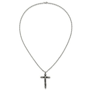 Chisel Stainless Steel Antiqued and with Black Crystal Large Cross Pendant on a 24" Cable Chain Necklace - 1 of 4
