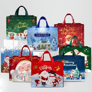 Wrapables Christmas Gift Bags with Handles, Non-Woven Reusable Holiday Totes for Gift Wrap, Parties, Favors and Treats (Set of 8), Happy Santa - 1 of 4
