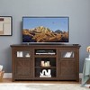 60" Large Modern TV Stand with Faux Stacked Stone Surround, Media Console Table with Spacious Storage Cabinet, TV Desk Storage Rack - 2 of 4