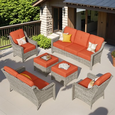 XIZZI All Weather Rattan Conversation Set, Wicker Furniture Sofa Set 3-Seat Couch with Cushion, Outside Rattan Sofa Set for Garden Backyard