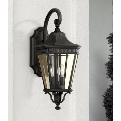 Black Metal and Clear Glass Outdoor Lantern Sconce