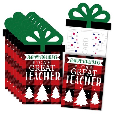 Big Dot of Happiness Plaid Teacher Appreciation - Holiday and Christmas Gifts Money and Gift Card Sleeves - Nifty Gifty Card Holders - 8 Ct