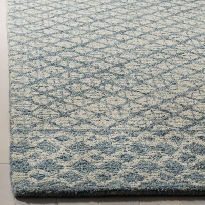 Handmade Tufted Wool Abstract Square Rug - Blue and Ivory, 4' x 4'