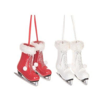 Transpac Resin Fuzzy Skate Ornament Set of 2 Christmas Home Decorations
