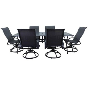 Courtyard Casual Santa Fe 7 pc Swivel Sling Rocker 72" Rectangle Dining Set  Includes one Rectangle table and 6 Swivel Rockers - 1 of 4