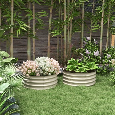 Cream White Galvanized Metal Raised Garden Bed Set of 2