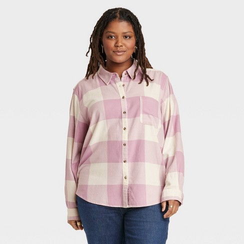 Women's Plus Size Relaxed Fit Long Sleeve Flannel Button-down Shirt ...