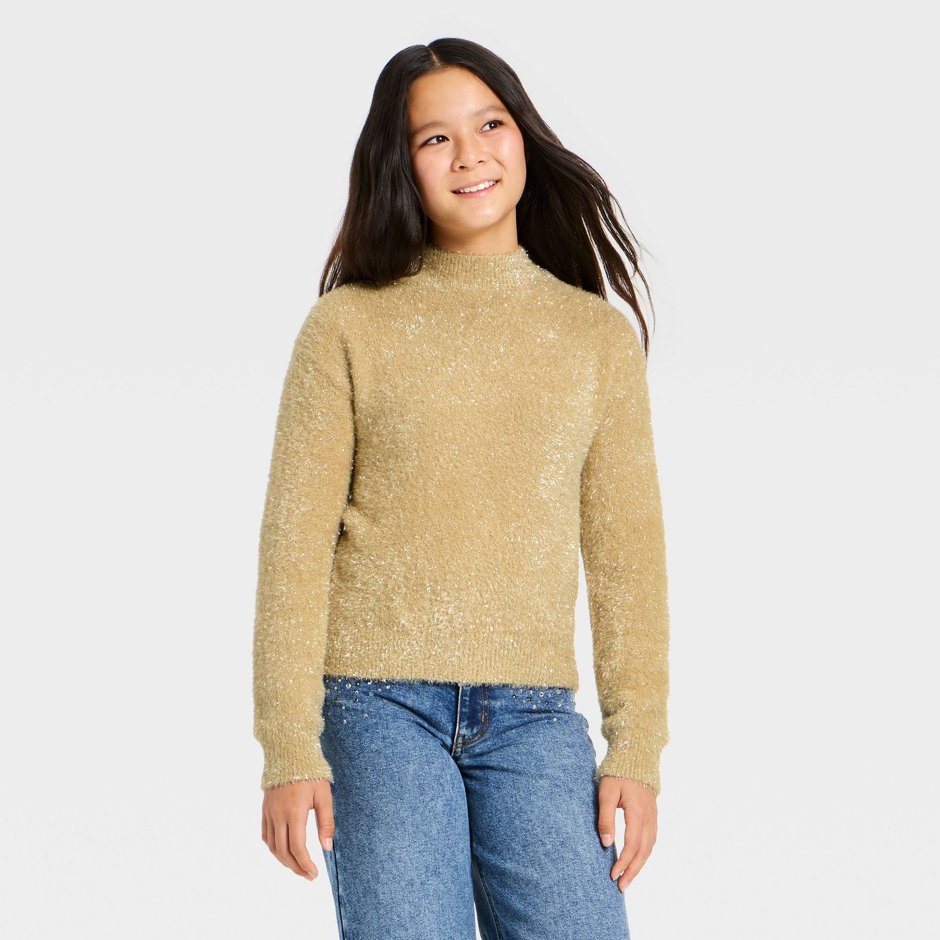 Girls' Mock Neck Lurex Sweater - art class™