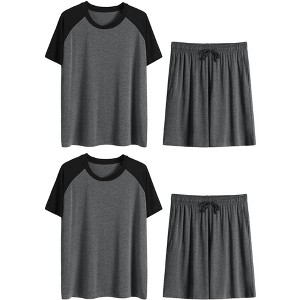 Lars Amadeus Men's Summer Solid Raglan Short Sleeve Shirt and Shorts Lounge Pajama Set 2 Pack - 1 of 4