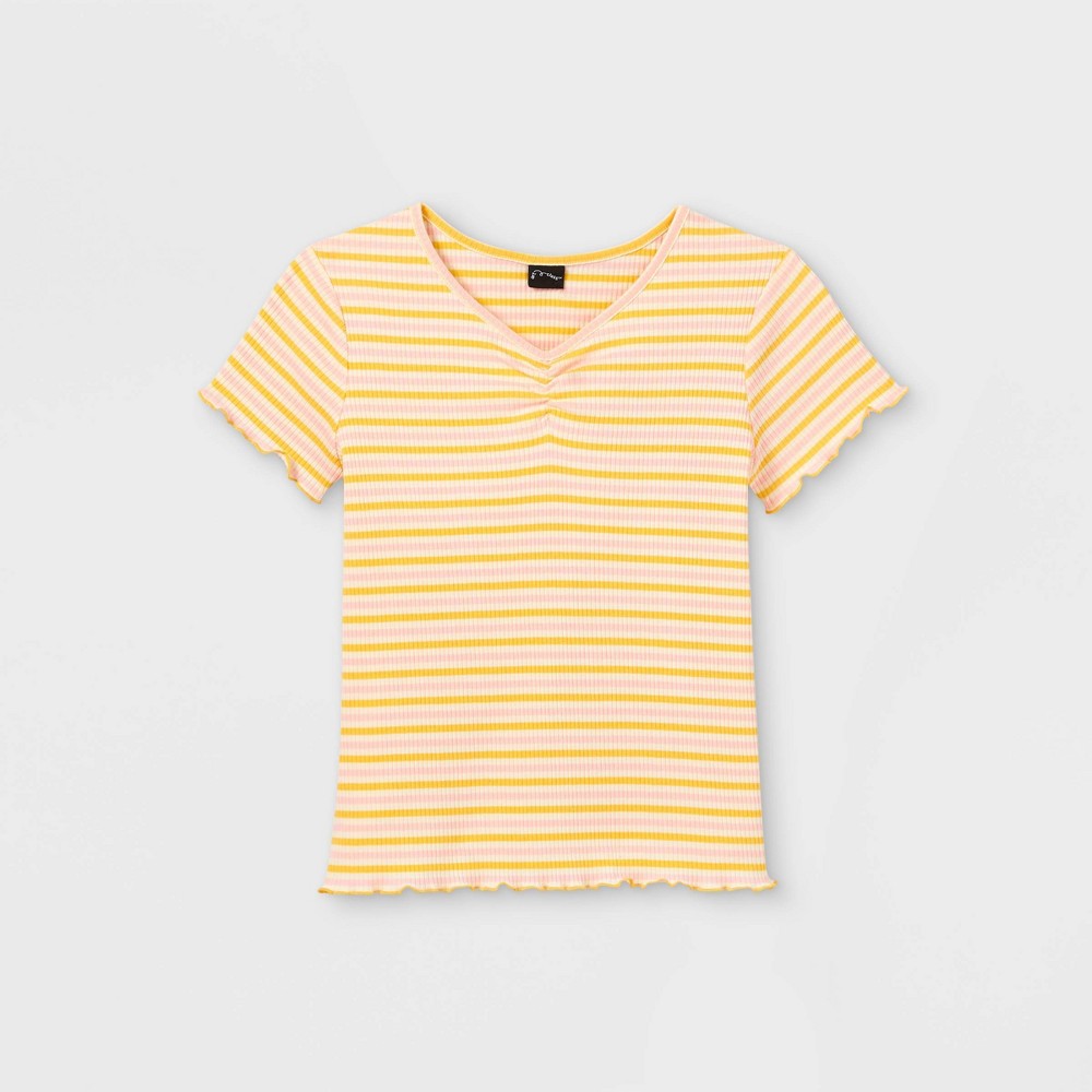 Girls Art Class V. Neck Lettuce Trim Stripe  T .Shirt Size L(10/12) 