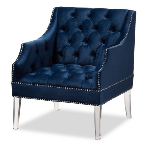 Baxton Studio Tomasso Glam Royal Blue Velvet Fabric Upholstered  Gold-Finished Lounge Chair