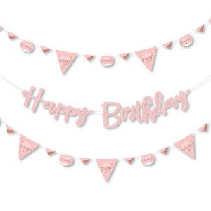 Big Dot of Happiness Pink Rose Gold Birthday - Happy Birthday Party Letter Banner Decoration - 36 Banner Cutouts and Happy Birthday Banner Letters - 1 of 4