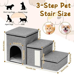 Racxily 3 Step Pet Stair 4-IN-1 Foldable Dog Ramp Non-Slip Cat Storage Ladder with Scratcher Storage and Pet House - 1 of 4