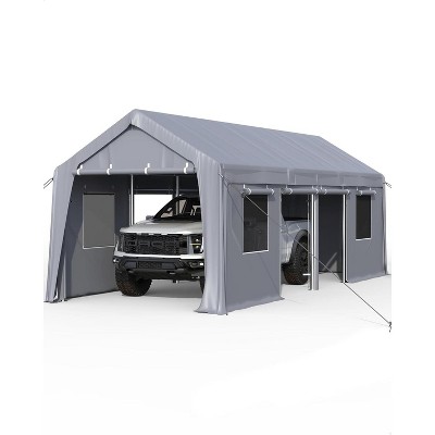 13'x25' Heavy Duty Carport with 6 Roll-Up Doors & 4 Windows, Oversized Portable Garage Shelter with Reinforced Steel Frame, Outdoor Canopy