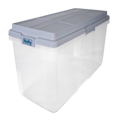 4 Pks Hefty 113 Qt.Clear Plastic Durable Storage Bin W/ Blue Hi