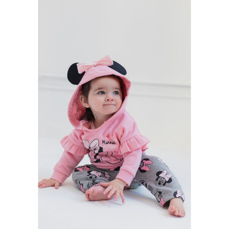 Disney Classics Mickey Mouse Winnie the Pooh Baby Hoodie Bodysuit and Pants 3 Piece Outfit Set Newborn to Infant, 2 of 9
