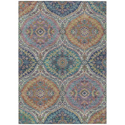 HomeRoots 3' X 5' Blue Copper And Gold Floral Washable Indoor Outdoor Area Rug