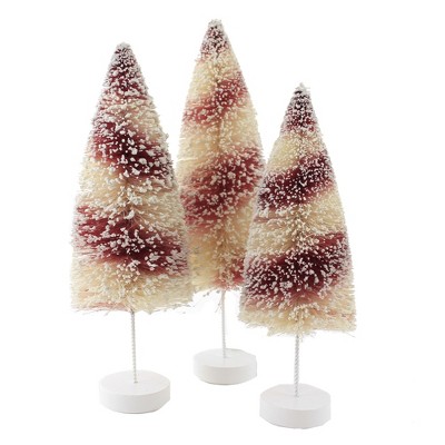 Christmas 12.0" Candy Cane Bottle Brush Trees Set Of Three Snow Glittered  -  Decorative Figurines