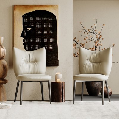 Luck Live Dining Chairs Set of 2 Leather Upholstery Metal Frame