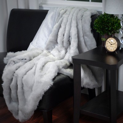 Hastings Home Luxury Long Haired Faux Fur Throw - Grey