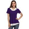 Women's Short Sleeve Contrast Collared Shirts Patchwork Work Blouse Tunics Tops - 2 of 4