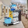 3 Tier Janitorial Cart On Wheels, Commercial Cleaning Housekeeping Cart with 2 Cabinets, Shelf & Oxford Bag, 220 Lb Capacity - 3 of 4
