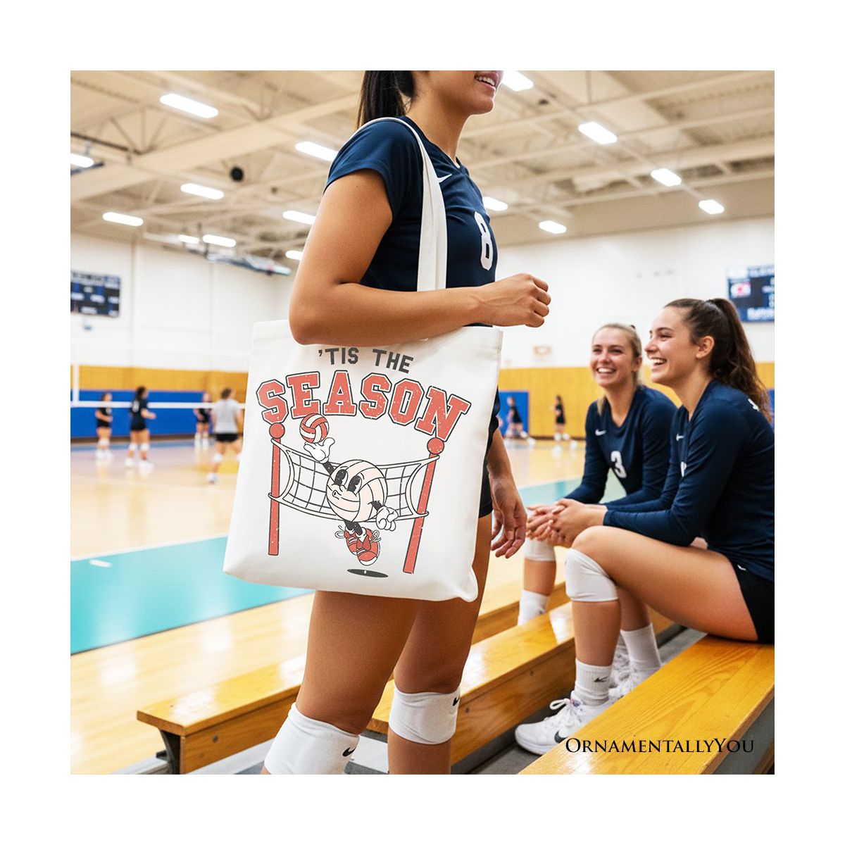 Tis the Season Volleyball Canvas Tote Bag, Retro Game Day Lightweight Sports Gift Bag | OrnamentallyYou - thumbnail 4