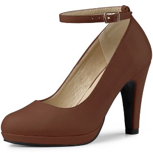 Allegra K Women's Back to College Round Toe Stiletto Heel Ankle Strap Pumps - 1 of 4