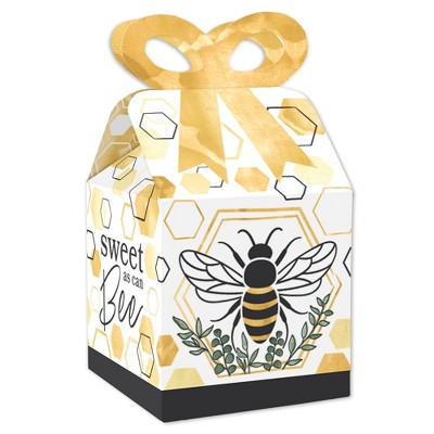 Big Dot of Happiness Little Bumblebee - Square Favor Gift Boxes - Bee Baby Shower or Birthday Party Bow Boxes - Set of 12
