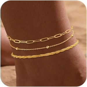 14K Real Gold Silver Plated Ankle Bracelets Waterproof Adjustable Layered Anklet Bracelets No Tarnish - 1 of 4