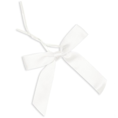7Rainbows 30pcs Boutique 3.5 White Satin Ribbon Twist Tie Bows for Tying Up Packages Gift Wrapping 