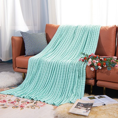Cotton Cable Knit Twin Blanket, Super Soft Warm Knitted Blanket, 60x80 Inches, Sea Green - NTBAY
