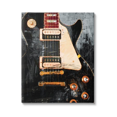 Stupell Industries Vintage Electric Guitar Music Notes Canvas Wall Art ...