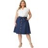Agnes Orinda Women's Plus Size Denim Tie High Waist Front Button Down A-Line Midi Jeans Skirts - 3 of 4
