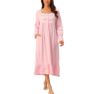 Cheibear Women's Victorian Long Sleeve Ruffle Night Gown Sleepwear With  Pockets Pink X-large : Target