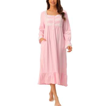 cheibear Women's Victorian Long Sleeve Ruffle Night Gown Sleepwear with Pockets Pink XX-Large
