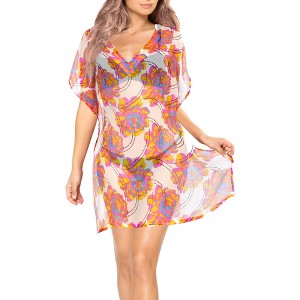 LA LEELA Women's Beachwear Swimsuit Coverups for Women Summer Swim Beach Dress Cover Ups for Swimwear Women Hawaiian Bathing Suit M-L Multi,Floral - 1 of 4