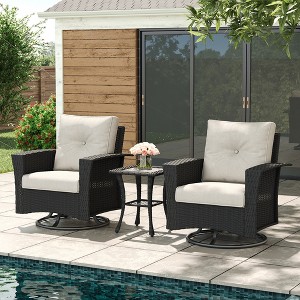 LayinSun Wicker Patio Furniture Set with Fire Pit Table, Classis Outdoor Conversation 360 Degree Swivel Chairs Set with Coffee Table - 1 of 4