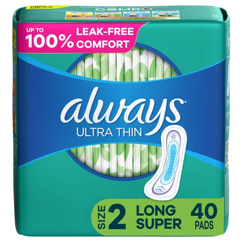Always Ultra Thin Pads Size 2 Super Long Absorbency Unscented Without Wings - 40ct - image 1 of 4