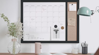 Black Woodgrain 24" x 18" Magnetic Dry Erase Calendar with Cork Board