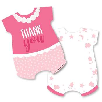 Big Dot of Happiness It's a Girl - Shaped Thank You Cards - Pink Baby Shower Thank You Note Cards with Envelopes - Set of 12