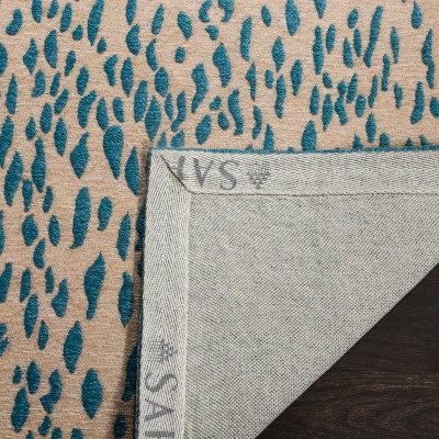 Marbella Beige & Blue 6' Square Hand-Woven Synthetic Rug