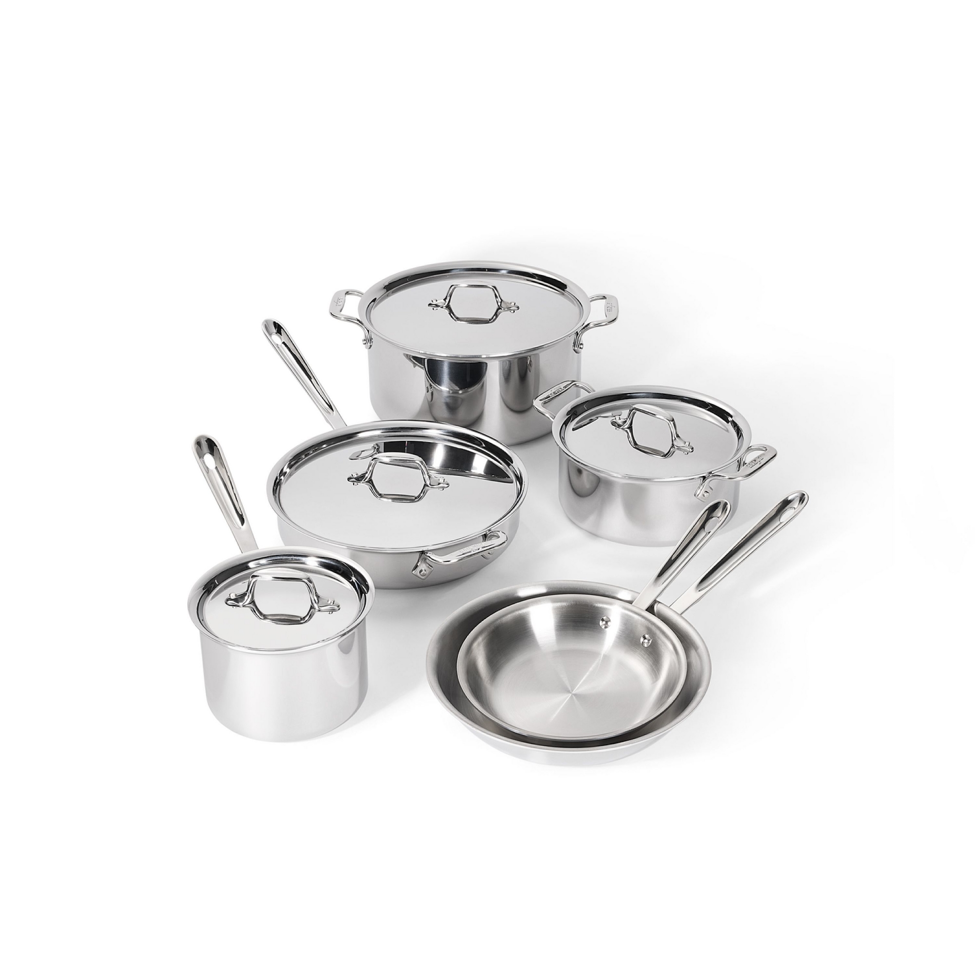 All-Clad 10pc Stainless Steel Cookware Set, 3-Ply Bonded, Silver